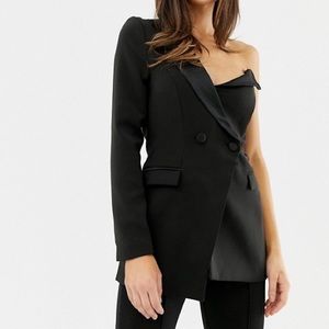 LAVISH ALICE one shoulder blazer in black